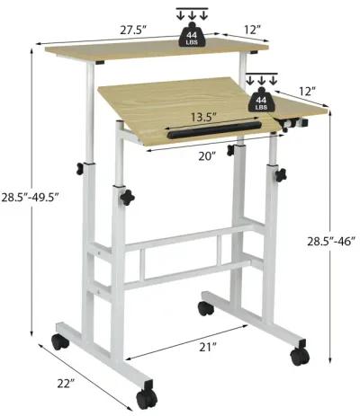 Mobile Standing up Desk Adjustable Computer Desk Tilting Workstation