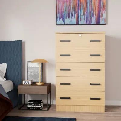 Cindy 5 Drawer Chest Wooden Dresser with Lock (Beech)