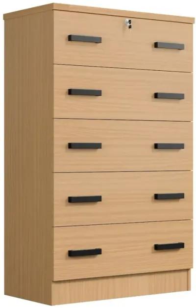 Cindy 5 Drawer Chest Wooden Dresser with Lock (Beech)