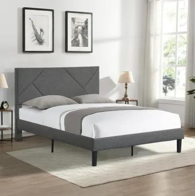 Queen Size Upholstered Platform Bed Frame With Headboard, Strong Wood Slat Support, Mattress