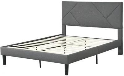 Queen Size Upholstered Platform Bed Frame With Headboard, Strong Wood Slat Support, Mattress