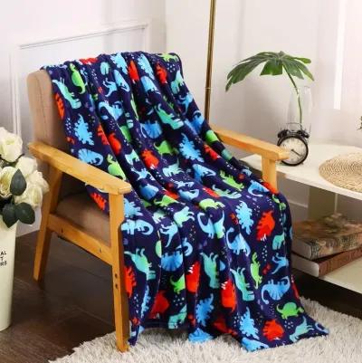 Plazatex Holiday Navy Dinosaur Design Micro Plush Throw Blanket - 50x60", Multicolor