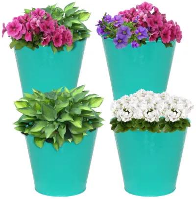 Sunnydaze Set of 4 Steel Buckets with Hexagon Pattern