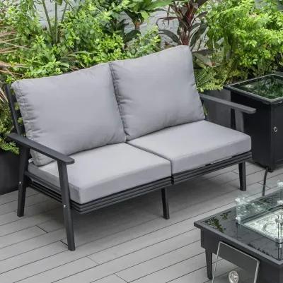 LeisureMod Outdoor Patio Loveseat with Black Aluminum Frame