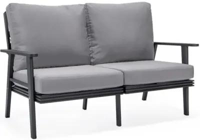 LeisureMod Outdoor Patio Loveseat with Black Aluminum Frame