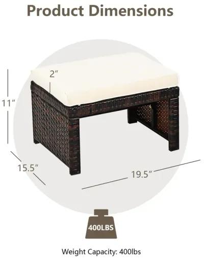 2 Pieces Patio Rattan Ottomans with Soft Cushion for Patio and Garden