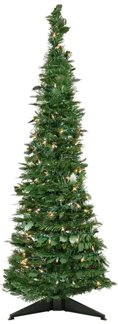 4' Pre-Lit Green Tinsel Pop-Up Artificial Christmas Tree  Clear Lights