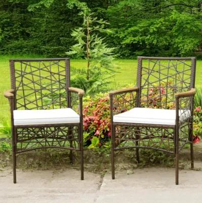 Hivvago 2 Pieces PE Wicker Patio Bistro Dining Chairs with Acacia Wood Armrests and Cushions