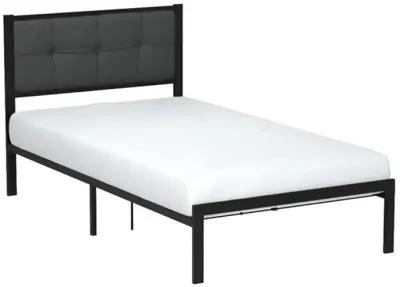 Hivvago Twin Metal Platform Bed Frame with Gray Button Tufted Upholstered Headboard