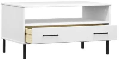 Coffee Table with Metal Legs White 33.5"x19.7"x17.7" Solid Wood OSLO