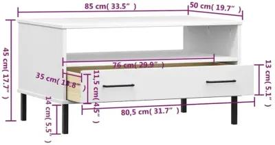 Coffee Table with Metal Legs White 33.5"x19.7"x17.7" Solid Wood OSLO