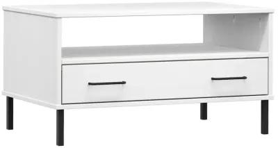 Coffee Table with Metal Legs White 33.5"x19.7"x17.7" Solid Wood OSLO