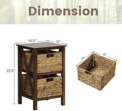 Hivvago Nightstand with Seagrass Baskets Narrow X-Design