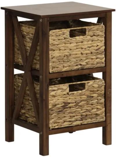 Hivvago Nightstand with Seagrass Baskets Narrow X-Design