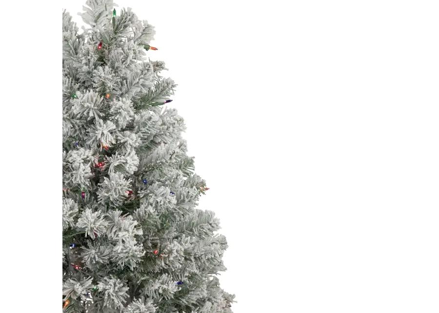 4.5' Pre-Lit Flocked Madison Pine Artificial Christmas Tree  Multi Lights