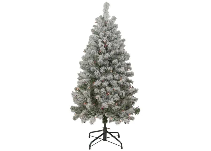 4.5' Pre-Lit Flocked Madison Pine Artificial Christmas Tree  Multi Lights