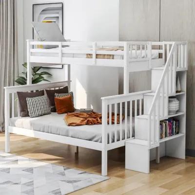 Merax Stairway Twin-Over-Full Bunk Bed with Storage and Guard Rail