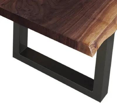 Cid Xue 79 Inch Dining Bench, Brown Live Edge Rectangular Top, Black Metal - Benzara