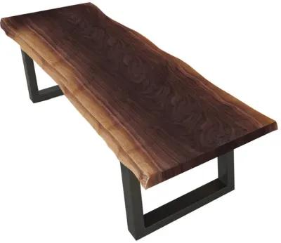 Cid Xue 79 Inch Dining Bench, Brown Live Edge Rectangular Top, Black Metal - Benzara