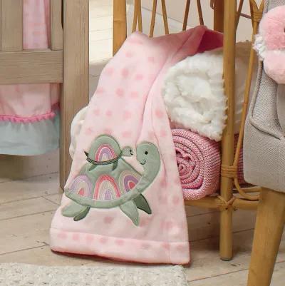 Lambs & Ivy Sea Dreams Cozy Pink Fleece Turtle Applique Baby Blanket