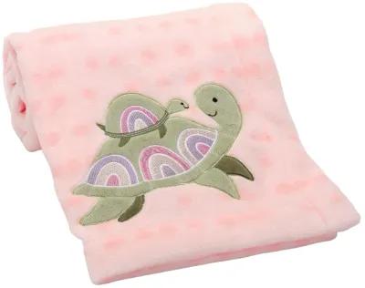 Lambs & Ivy Sea Dreams Cozy Pink Fleece Turtle Applique Baby Blanket