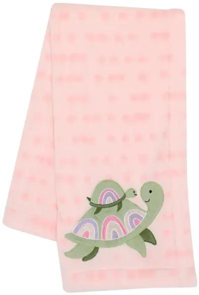 Lambs & Ivy Sea Dreams Cozy Pink Fleece Turtle Applique Baby Blanket