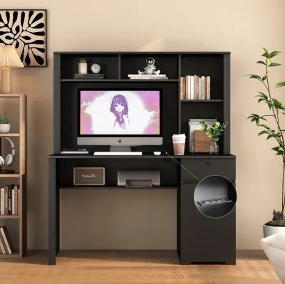 Multi-functional Home Office Work Desk with Storage, Charger, and Lockable Drawer