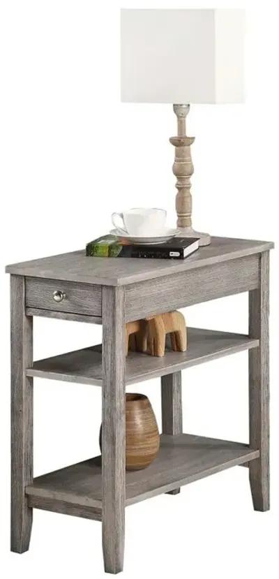 Convenience Concepts American Heritage 1 Drawer Chairside End Table with Shelves Wirebrush Light Gray