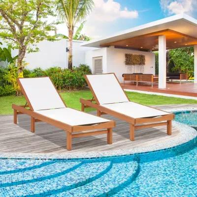 Outdoor Wood Chaise Lounge Chair with 5-Postion Adjustable Back