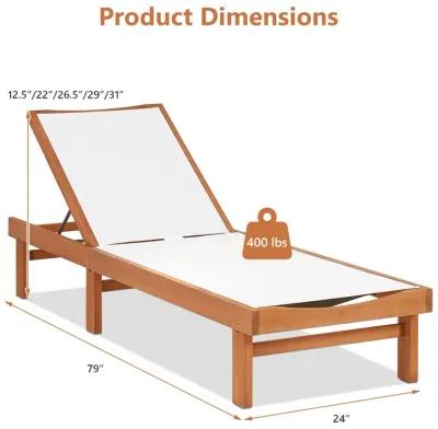 Outdoor Wood Chaise Lounge Chair with 5-Postion Adjustable Back