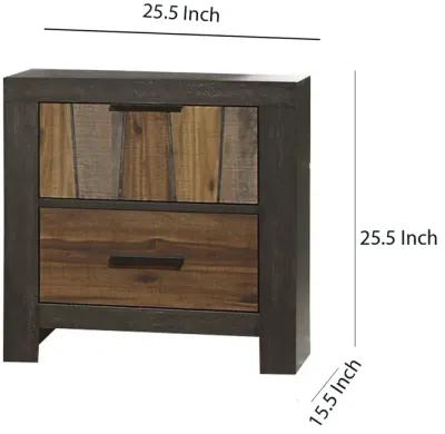 Plank Style 2 Drawer Wooden Nightstand with Metal Bar Handles, Brown - Benzara