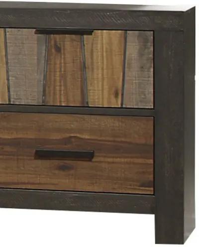 Plank Style 2 Drawer Wooden Nightstand with Metal Bar Handles, Brown - Benzara