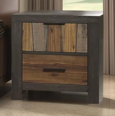 Plank Style 2 Drawer Wooden Nightstand with Metal Bar Handles, Brown - Benzara