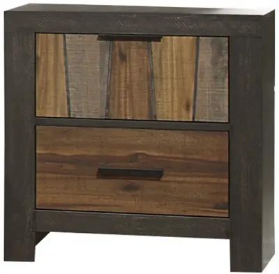 Plank Style 2 Drawer Wooden Nightstand with Metal Bar Handles, Brown - Benzara