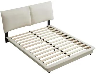 Queen Size Upholstered Platform Bed With Sensor Light And Ergonomic Design Backrests, White