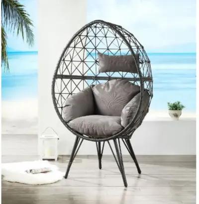 Seven Patio Lounge Chair, Light Fabric & Wicker