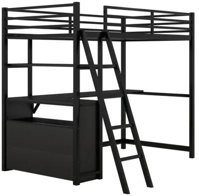 Merax Metal&Wood Loft Bed with Desk and Shelves