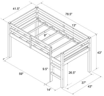 Milton Junior Twin Size Wooden Loft Bed for Kids