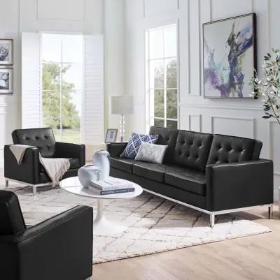 Loft Tufted Upholstered Faux Leather Sofa and Armchair Set