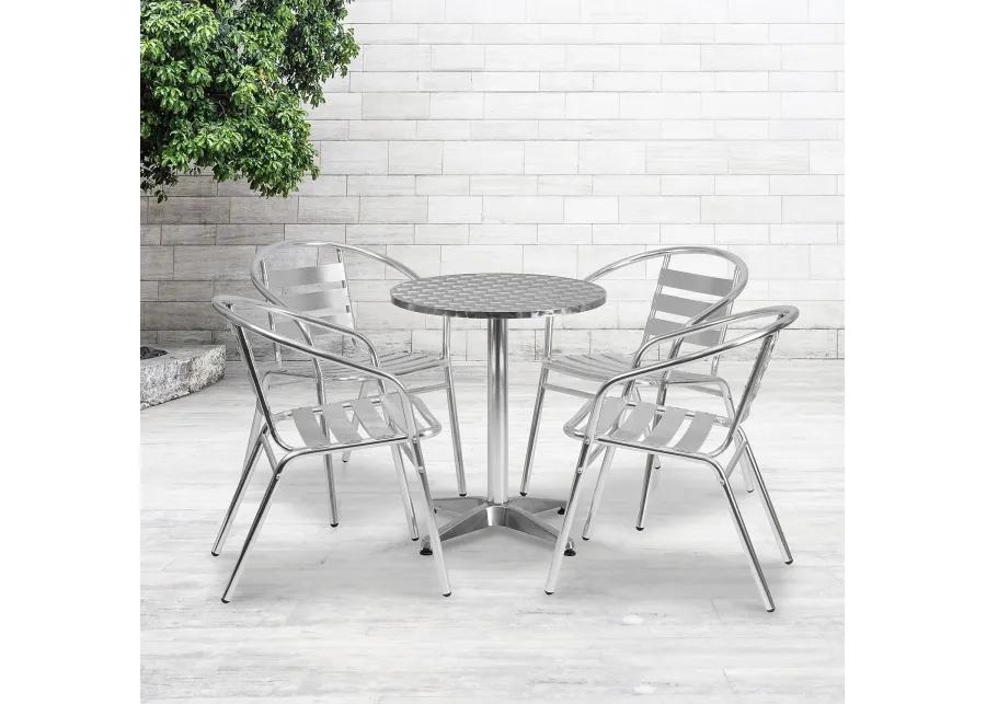 Flash Furniture 23.5'' Round Aluminum Indoor-Outdoor Table Set with 4 Slat Back Chairs