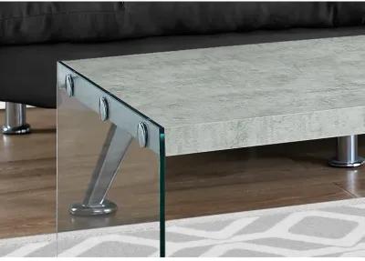 Monarch Specialties I 3230 Coffee Table, Accent, Cocktail, Rectangular, Living Room, 44"L, Tempered Glass, Laminate, Grey, Clear, Contemporary, Modern