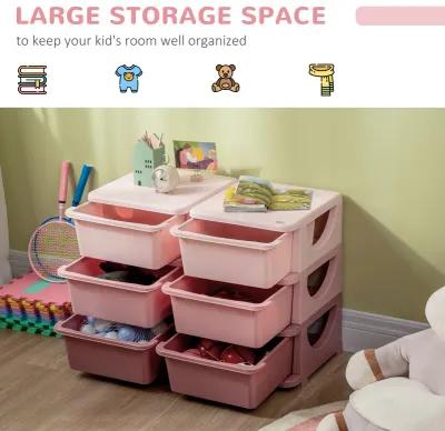 3 Tier Kids Storage Unit, 6 Drawer Chest Toy Organizer Plastic Bins for Kids Bedroom Nursery Kindergarten Living Room for Boys Girls Toddlers, Pink