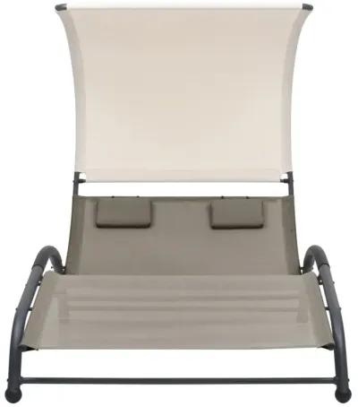 vidaXL Double Sun Lounger with Canopy Textilene Taupe