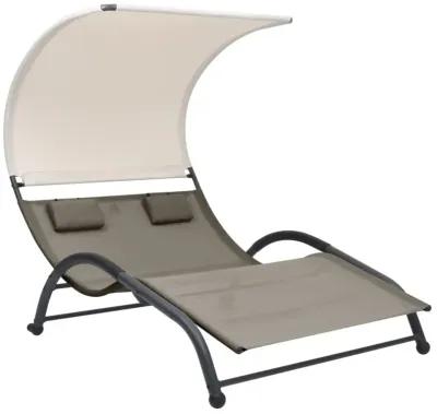 vidaXL Double Sun Lounger with Canopy Textilene Taupe