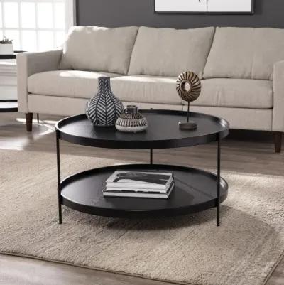 Homezia 33" Black Manufactured Wood And Metal Round Coffee Table