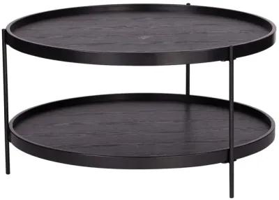 Homezia 33" Black Manufactured Wood And Metal Round Coffee Table