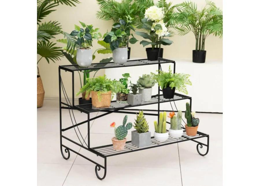 Hivvago 3-Tier Mental Plant Stand with Grid Shelf