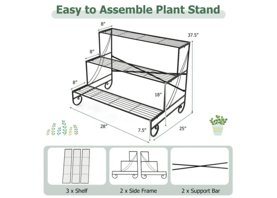 Hivvago 3-Tier Mental Plant Stand with Grid Shelf