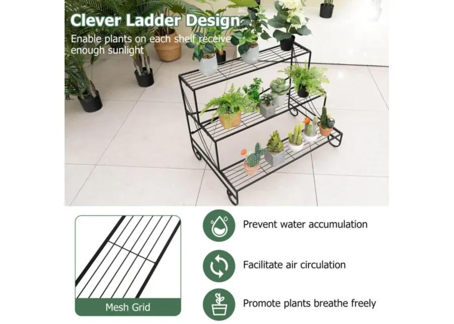 Hivvago 3-Tier Mental Plant Stand with Grid Shelf