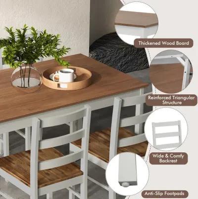 5-Piece Wooden Dining Set with Rectangular Table and 4 Chairs-Coffee and White